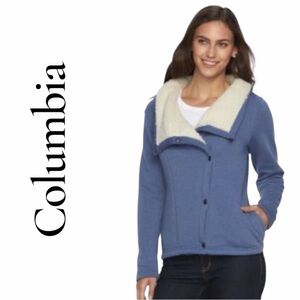 Columbia Women Large Periwinkle Winter Wander Fleece Asymmetrical Snap Up Jacket